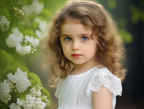 Cute toddler girl with flowers close-up. Spring or summertime concept photo