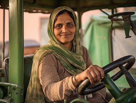 Female tractor driver at work close-up. Woman career concept photo