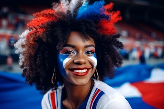 French Supporter with Flag Face Paint . France Olympic concept photo
