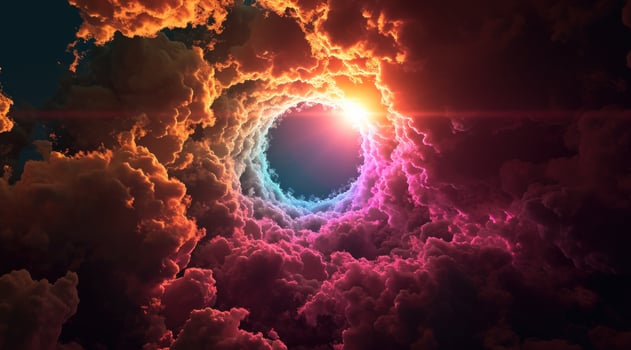 AI generated a colorful ring of clouds with light coming from it photo