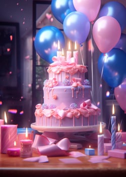 AI generated birthday card screenshot thumbnail with birthday candles and balloons. photo