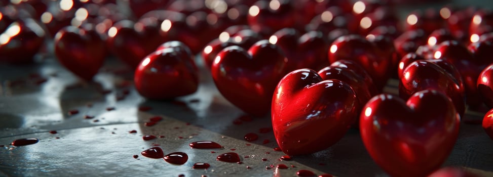 AI generated many red hearts stand on dark background photo