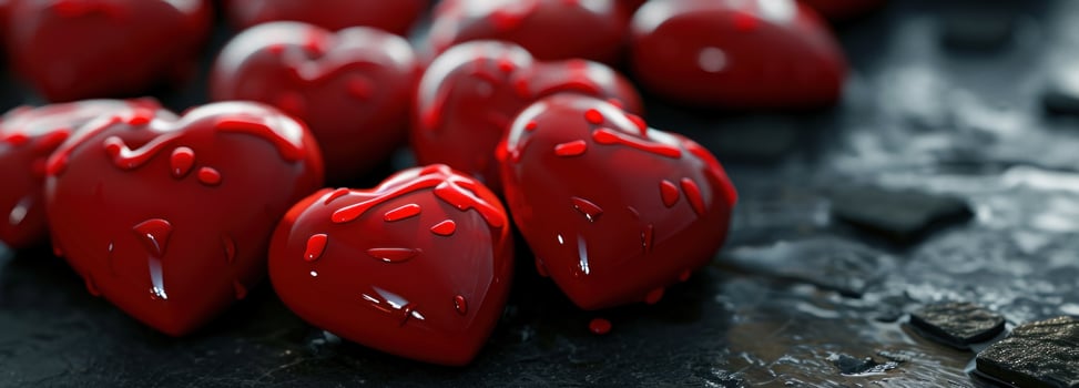AI generated red hearts with a black background photo