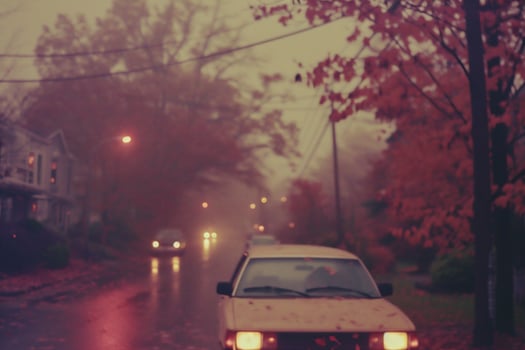 AI generated Blurred image of car driving on the road in the city. photo