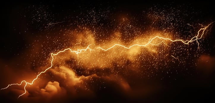 AI generated Fiery thunderstorm over the sea. Thunderstorm and lightning in the night sky. photo