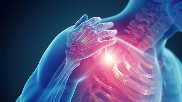 AI generated 3d rendered illustration of a painful shoulder photo