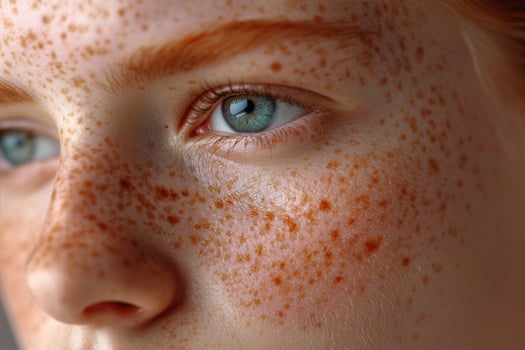 AI generated Macro photography of the blue eyes of a redheaded teenage boy photo