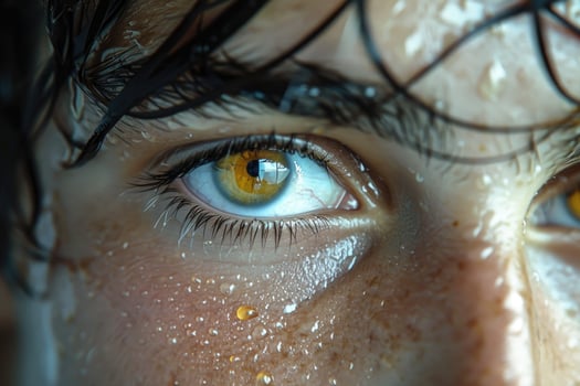 AI generated Macro photography of a girl 's brown eyes . Eyelashes and eyebrows photo