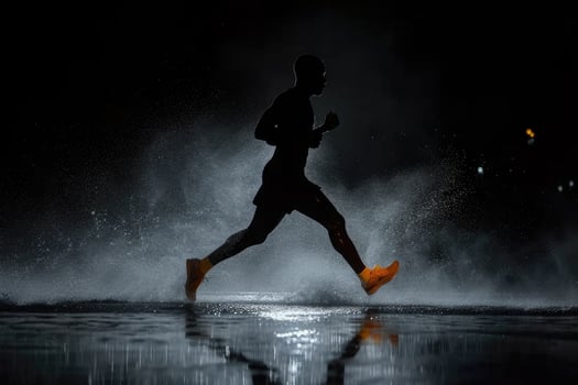 AI generated An athlete runs alone in the rain at night. An active lifestyle photo