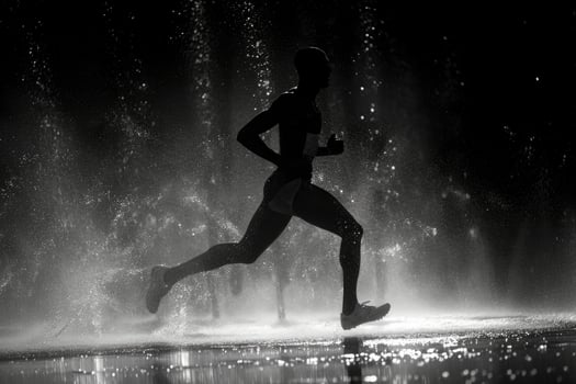 AI generated An athlete runs alone in the rain at night. An active lifestyle photo