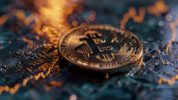 AI generated Bitcoin token illustration wallpaper. photo