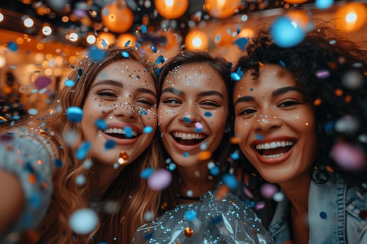 AI generated Three Girls Smiling and Celebrating With Confetti photo