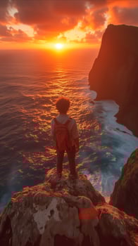 AI generated Person Standing on Top of Rock Near Ocean photo