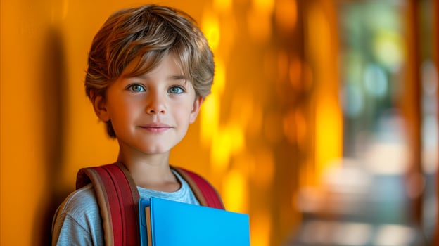 AI generated Young Boy Holding Blue Folder photo