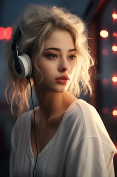 AI generated Smiling Woman With Headphones Looking at Camera photo