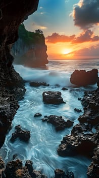 AI generated Beautiful seascape at sunset. Composition of nature photo