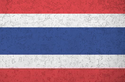 Thailand flag depicted in bright paint colors on old relief plastering wall. Textured banner on rough background photo