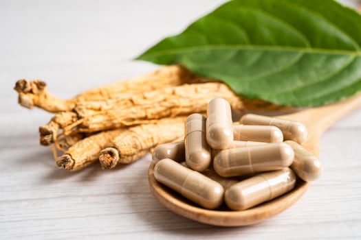Ginseng, dried vegetable herb. Healthy food famous export food in Korea country. photo