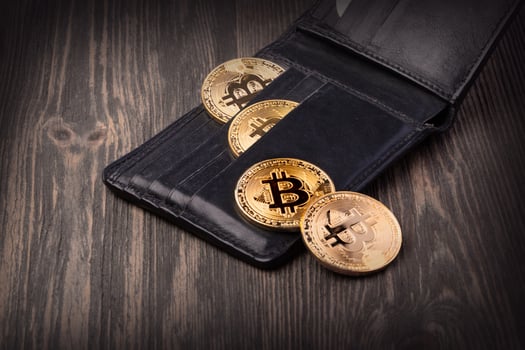 Popular cryptocurrency in leather wallet photo