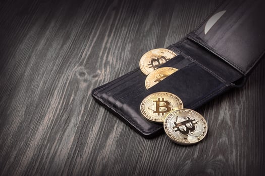 Popular cryptocurrency in leather wallet photo
