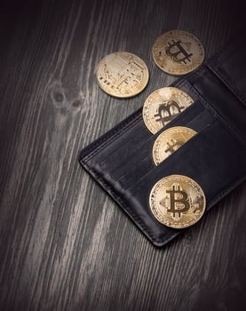 Popular cryptocurrency in leather wallet photo