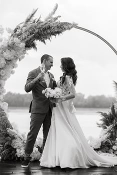 wedding ceremony of the newlyweds on the pier photo