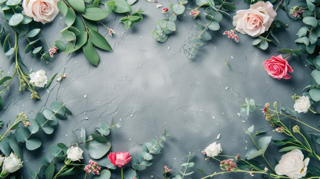 AI generated Elegant Floral Frame on Textured Grey Background photo