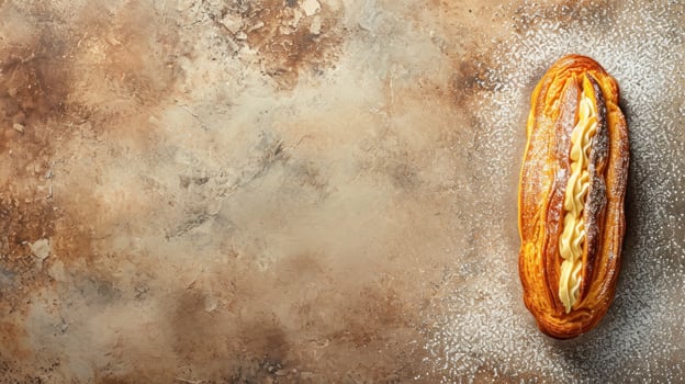 AI generated Eclair advertisment background with copy space photo
