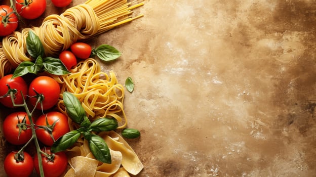 AI generated Italian pasta advertisment background with copy space photo