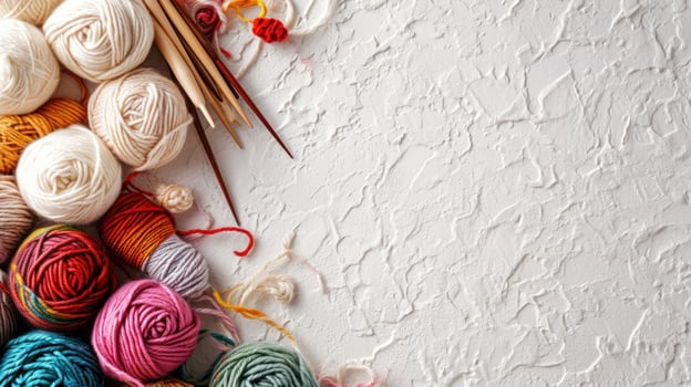 AI generated knitting advertisment background with copy space photo