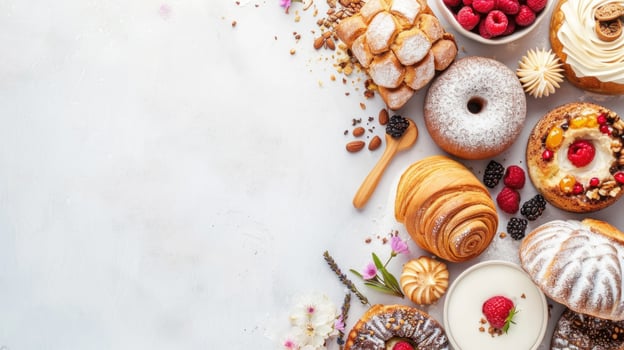 AI generated sweet bakery advertisment background with copy space photo
