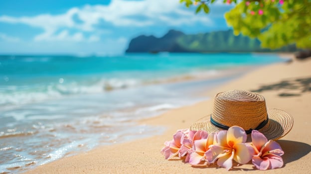 AI generated Travelling to Hawaii advertisment background with copy space photo