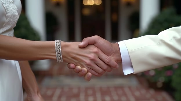 AI generated Bride and groom shaking hands. photo