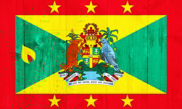 Flag and coat of arms of Grenada on a textured background. Concept collage. photo