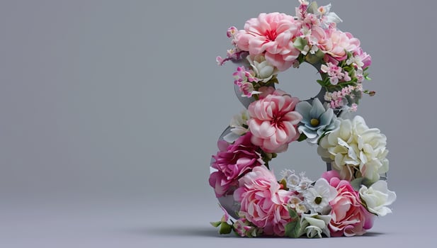AI generated Elegant Floral Number Eight, 8 March. International Womens Day. photo