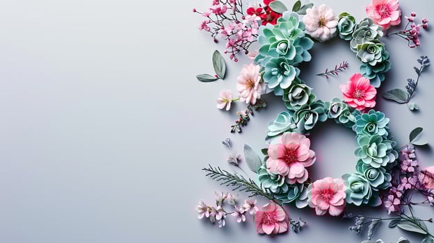 AI generated Creative 8 of flowers, Woman day concept photo
