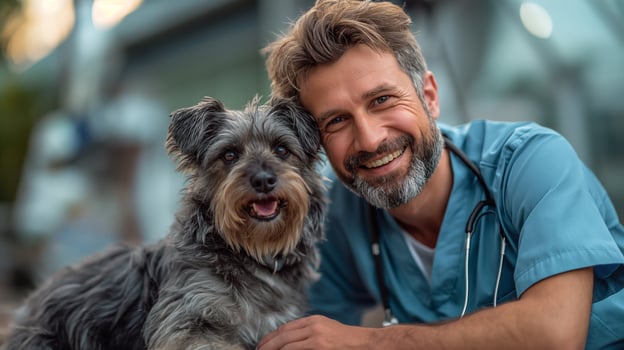 AI generated Veterinarian in a veterinary clinic with dog photo