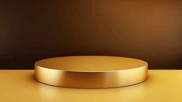 AI generated Sleek golden podium for elegant product displays, ideal for presentations and exhibitions against a brown backdrop. photo
