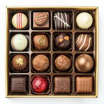 AI generated chocolate box with many chocolates photo