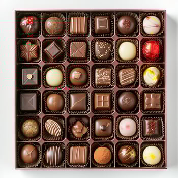 AI generated chocolate box with many chocolates photo