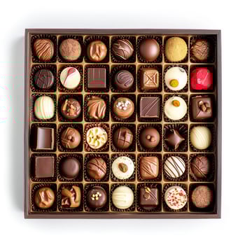 AI generated chocolate box with many chocolates photo