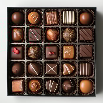 AI generated chocolate box with many chocolates photo