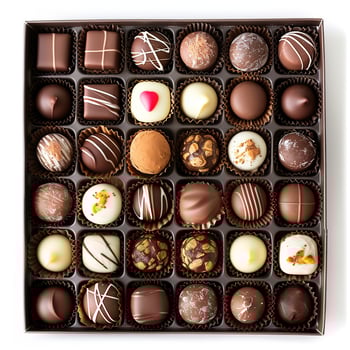 AI generated chocolate box with many chocolates photo