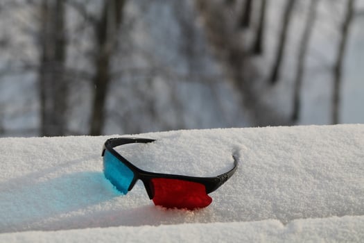 Watching movies with anaglyph 3D glasses photo