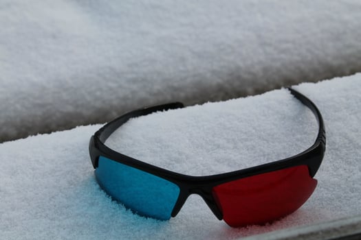 Watching movies with anaglyph 3D glasses photo