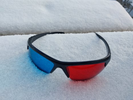 Watching movies with anaglyph 3D glasses photo