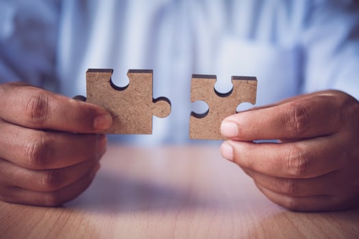 Business people are taking puzzles to connect. Ideas about building a business network. photo