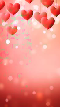 AI generated Red Hearts on a Light bokeh Background. Ideal for Valentines Day or Romantic Occasions. With copy space. Vertical photo