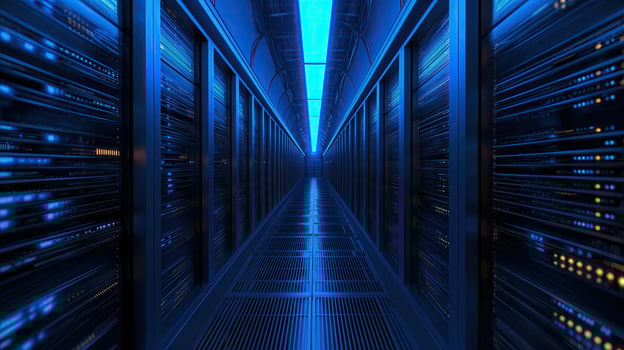 AI generated Large Server room. A special room for placing company servers. No people. Copy space. Horizontal format. photo