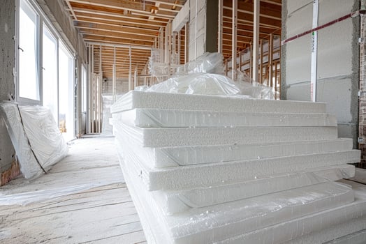 AI generated Sheets of expanded polystyrene for house thermal insulation during constructions photo